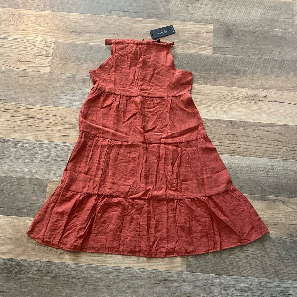 Grecian Tiered Sleeveless Dress, Brick, Cori Lane